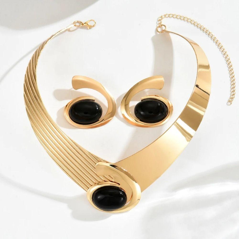 Black/Blue/Rose Pink Necklace Earrings Set Exaggerated Jewelry Accessories  Daily Wear