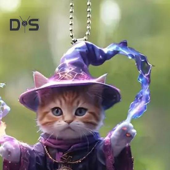 Ornament decorativ acrilic pentru oglindă retrovizoare, pandantiv, pisicuță, cu șnur, ușor de agățat, ornament drăguț pentru brad de Crăciun