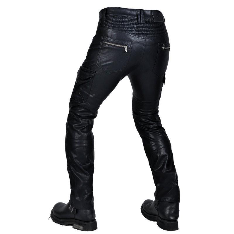 Mens Motorcycle Riding Pants PU Leather Protective Gear Windproof Slim Fit