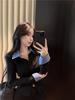 Chic Pleated Patchwork Long Sleeve T-Shirt - Slim Fit Autumn Fashion for Women
