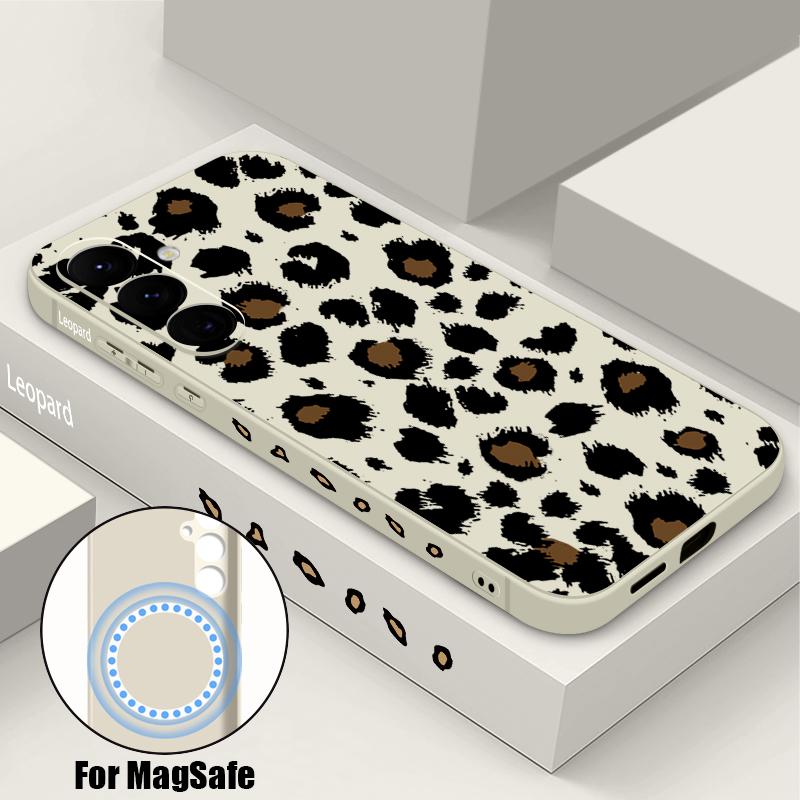 Leopard Print Magnetic Phone Case For Samsung Galaxy S26 S25 S24 Ultra S23 S24 S25 FE S22 Plus For Magsafe Soft TPU Back Cover