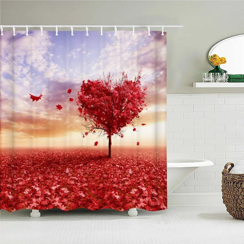 Bathroom shower curtain 3D nature forest landscape print polyester waterproof curtain home decoration curtain with hook 180x200