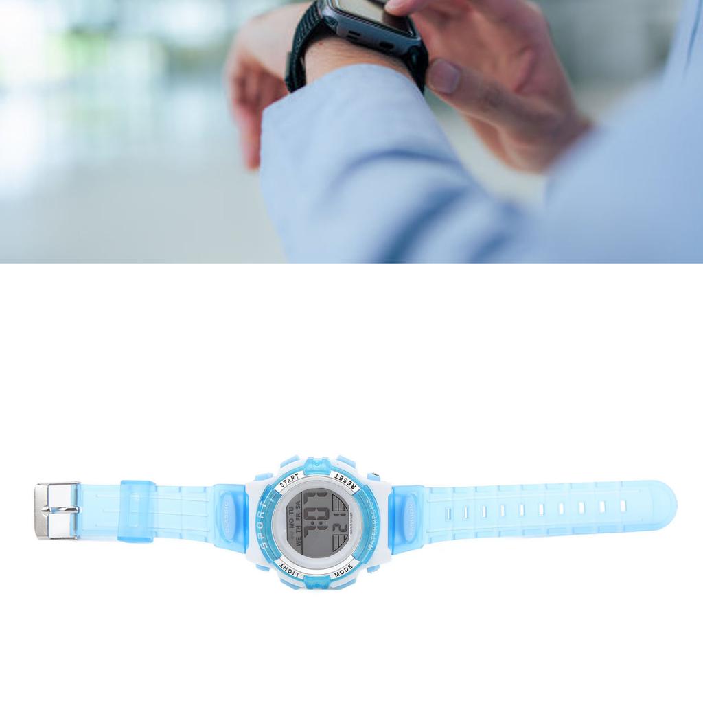 Digital Chronograph Watch Girls Student Electric Waterproof PU Strap for Swimming Sports with Colorful Night Light Alarm