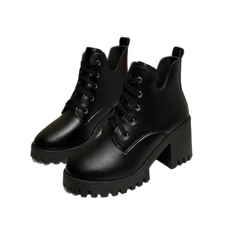 Martin Boots Autumn and Winter New Round Head Zipper Platform British Style Thick Heel Short Boots