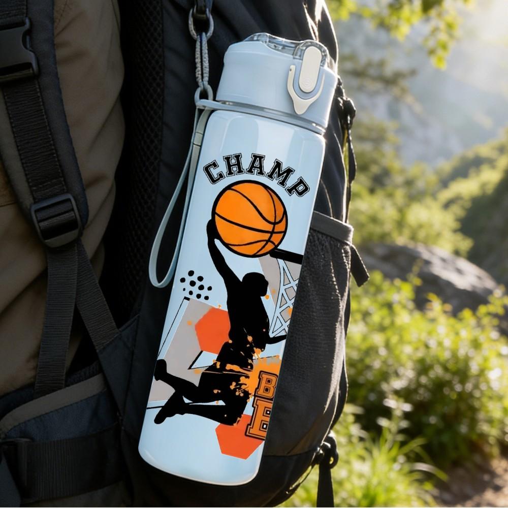 1PC Basketball Player Slogan Art 750ml Color Plastic Sports Water Bottle Leakproof Flip Straw Lid Suitable for Sports Office Home Use