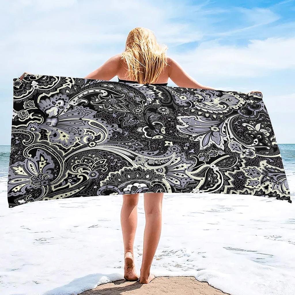 Exquisite Blue Floral Design Beach Towel - Soft Microfiber for Travel, Pool & Spa - Perfect Gift for