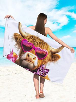 Funny Highland Cow Print Beach Towel Super Absorbent Quick Dry Soft Microfiber For Beach Pool Camping