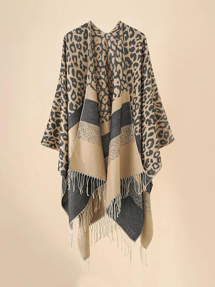 Fashion Elegant Women Scarf Autumn Winter Leopard Tassel Poncho Wrap Blanket Capa Para Mujer Pashmina Femme Shawl