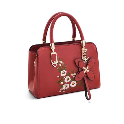 NICOLE & DORIS Women's 2-Way Shoulder Bag, PU Leather with Floral Embroidery, Waterproof, Lightweight, Can Be Carried Over the Shoulder, Handbag, or