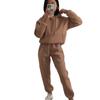 1116 Yama European and American popular casual hooded long-sleeved pocket sweater solid color sports suit two-piece set