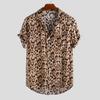 Camicia Elegante a Maniche Corte con Stampa Leopardata, Top Casual con Bottoni