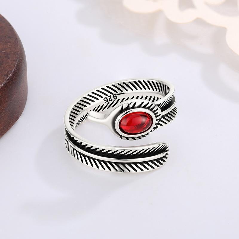 Xiaomi BF CLUB 925 Sterling Silver Ring For Women Jewelry Red Vintage Feathe Open Vintage Handmade Ring Allergy For Party Birthday Gift