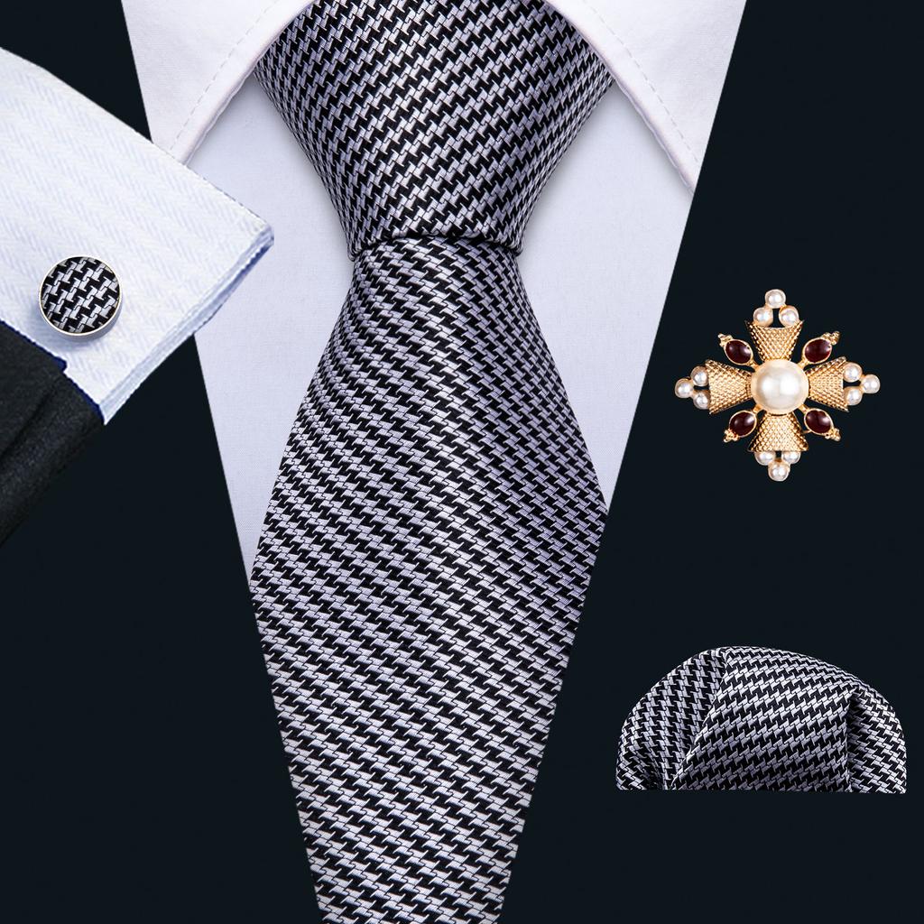 Barry.Wang Pearl sagė su kaklaraiščiu vyrams Paisley gėlių šilko kaklaraištis Hanky rankogalių sąsagų rinkinys