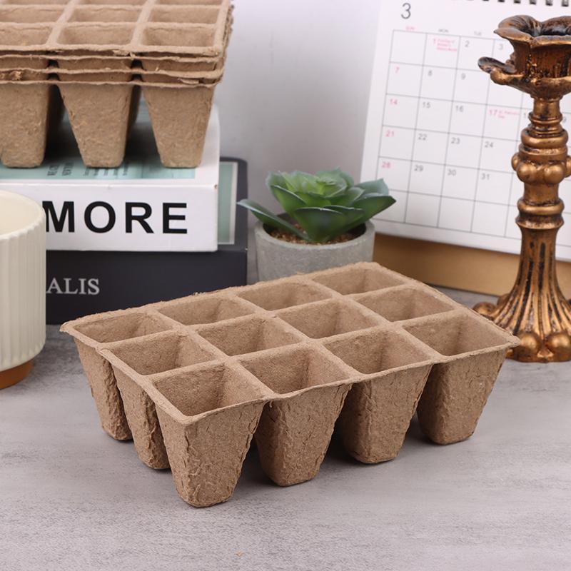 5 bucăți tavă de pepinieră cu 12 găuri, pulpă biodegradabilă pentru grădinărit, tavă de semănat, plantator de semințe, instrumente pentru sistem de creștere hidroponică