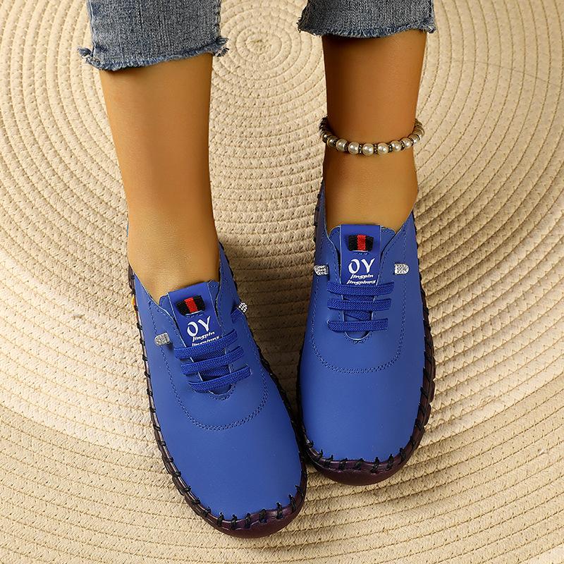 Chaussures à semelles souples, chaussures décontractées à lacets cousues à la main pour femmes, grande taille