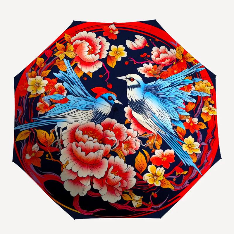 1pc Chinese Floral Birds Illustration Suitable for All Seasons UmbrellaFP175