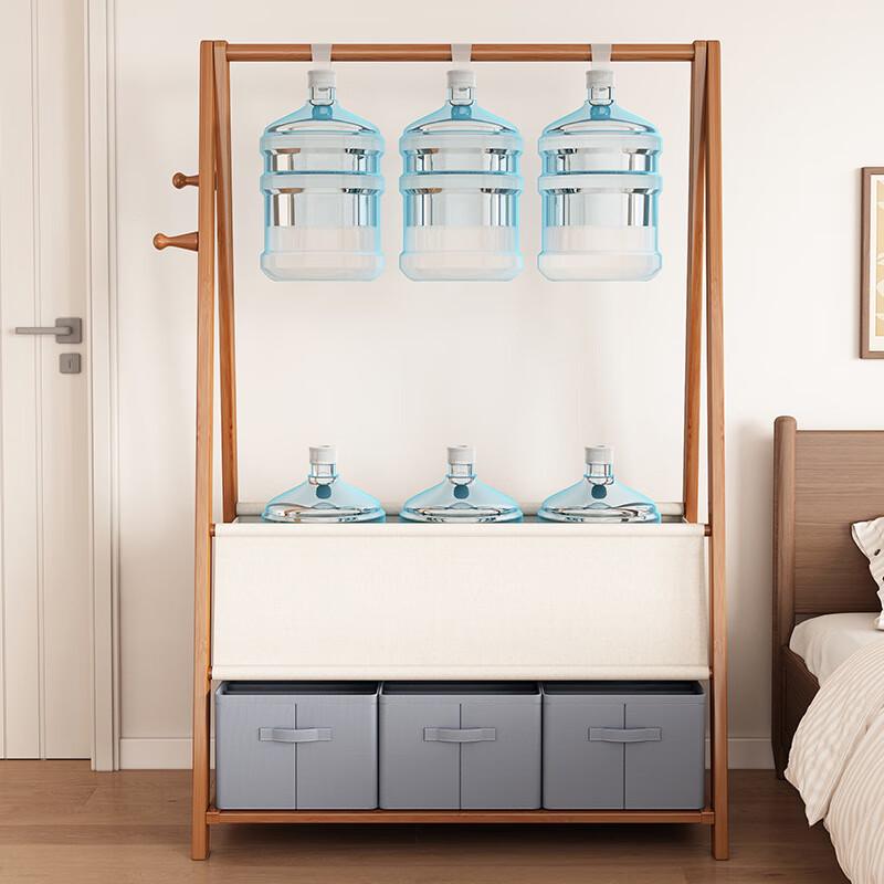 Bamboo Rolling Garment Rack with Storage