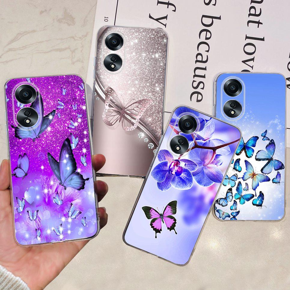 For Cover Oppo A58 4G CPH2577 Case Love Heart Butterfly Cover Shell For Oppo A78 5G 4G CPH2565 Soft Clear TPU Bumper Etui