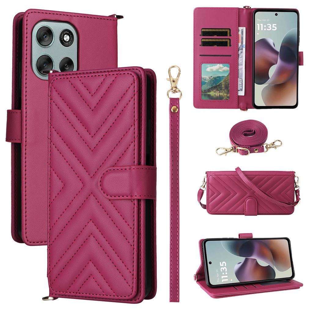 For Motorola Moto G56 5G Case with Shoulder/Wrist Strap Leather Phone Cover Stand Wallet