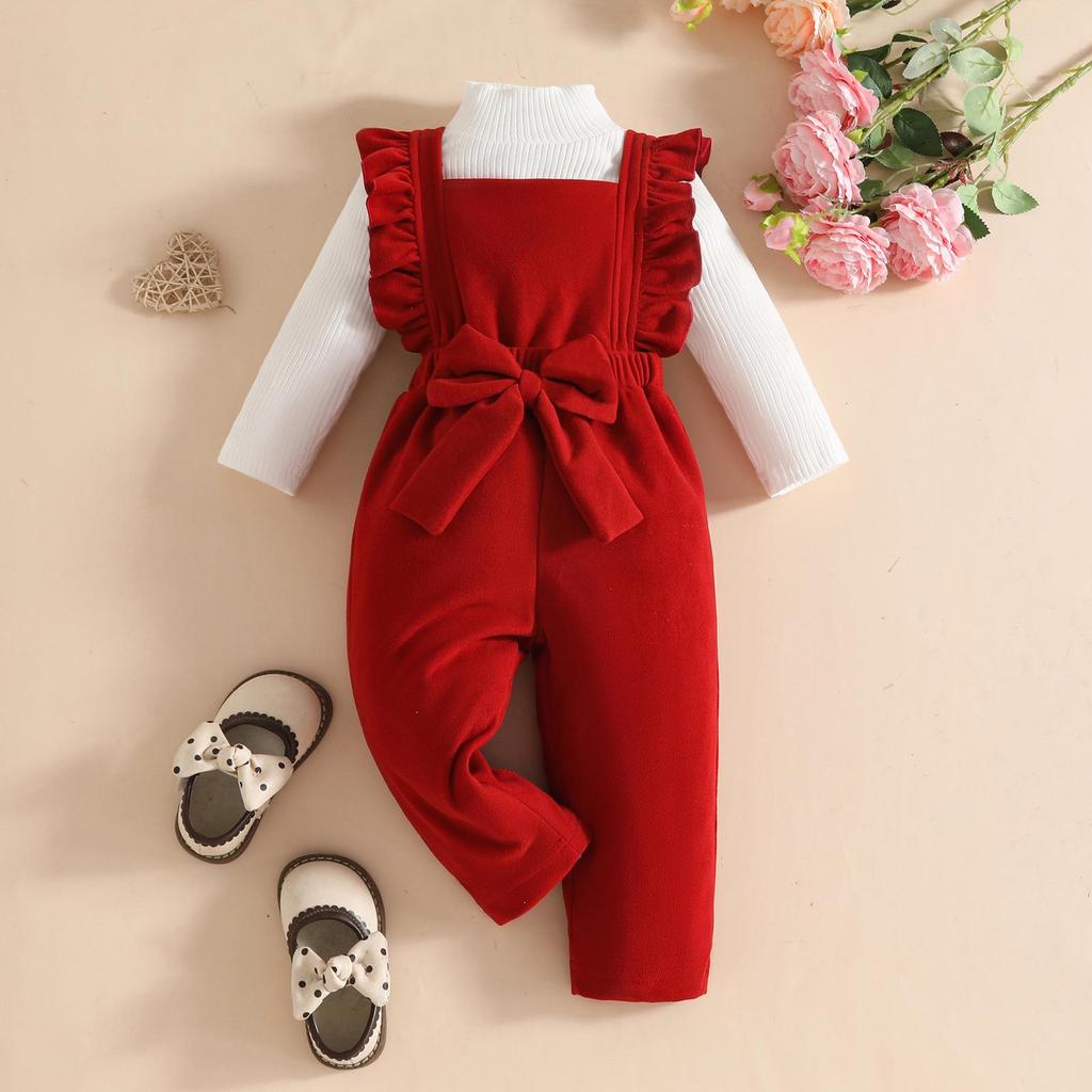 Cozy Autumn/Winter Baby Girl Fashion Set: High Collar Long Sleeve Top & Lace Pants