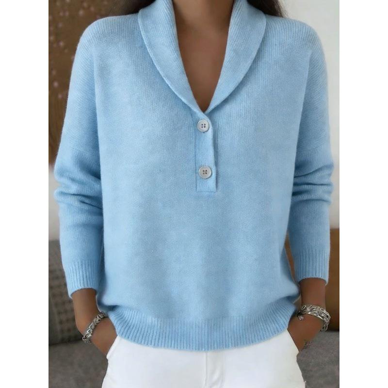2026 Women's Polo Collar Knit Sweater - European & American Style, Solid Color, Casual Fashion for Autumn & Winter