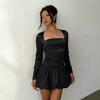 European and American Style Long-sleeved Backless Bud Skirt Slim-fitting Short Dress Women's Summer New Sexy Temperament Small Black Dress