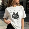 Black Cat Doodle Print Unisex Tshirt Cute Minimalist Cat Graphic Teecasual Sleeveshirt For Streetwear And Cat Loversdailywear