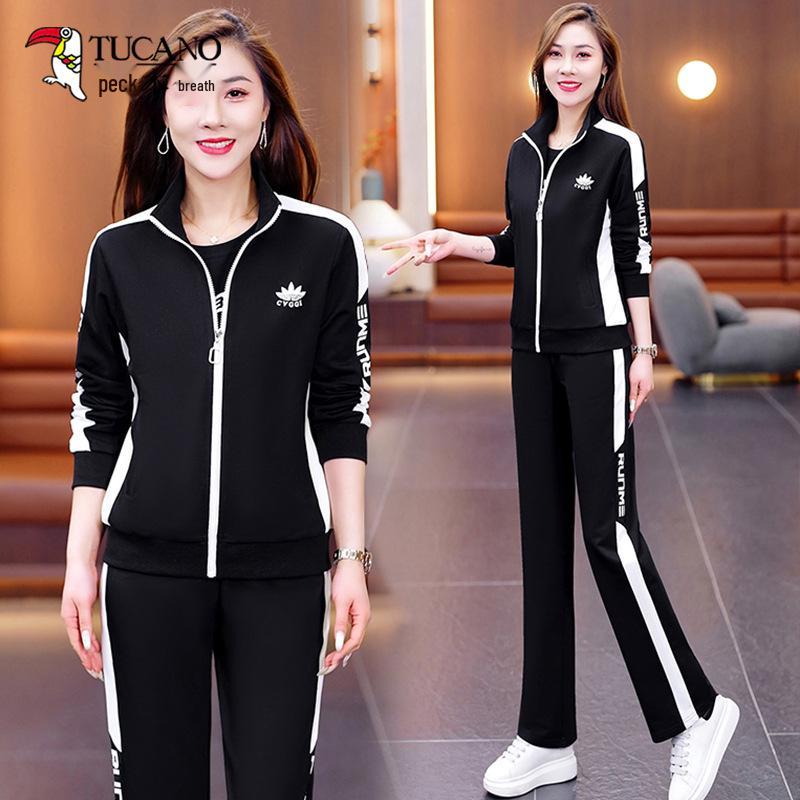 Bawełniany dres damski Woodpecker na wiosnę/jesień 2025: Modny Zestaw Trzech Elementów do Tańca Kwadratowego i Codziennego