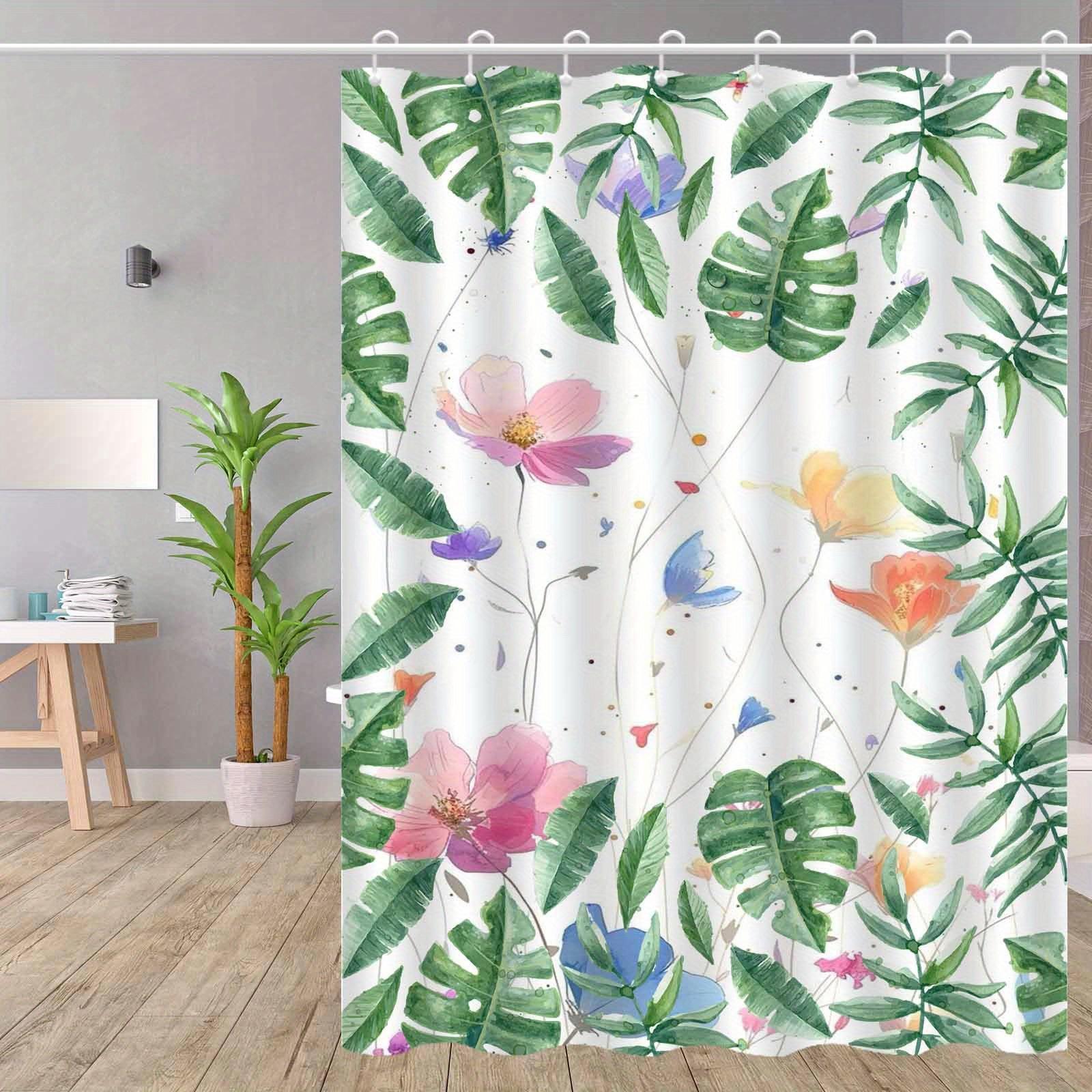 

1Pc Botanical Knitted Shower Curtain With Hooks, Polyester Fabric, Machine Washable, Suitable For Bathroom Decoration W60H190(CM)-1 Pcs
