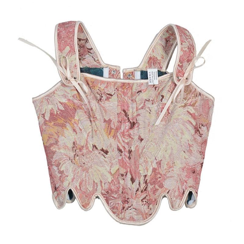 Tie Up Corset TankTop for Women Slimming Body Shaper LaceUp Tied Waist Trainer Girdle Teens Girl French Style Bustier