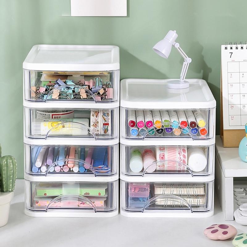 Clear Storage Organizer Desk Organizer with Drawers Plastic Stationery Organizer Makeup Organizer Storage Box for Office