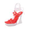 12cm Ultra High Heels Crystal Clear Heeled Women Sandals Sexy Narrow Band Cross-tied Platform Wedges Gladiator Sandals Shoes