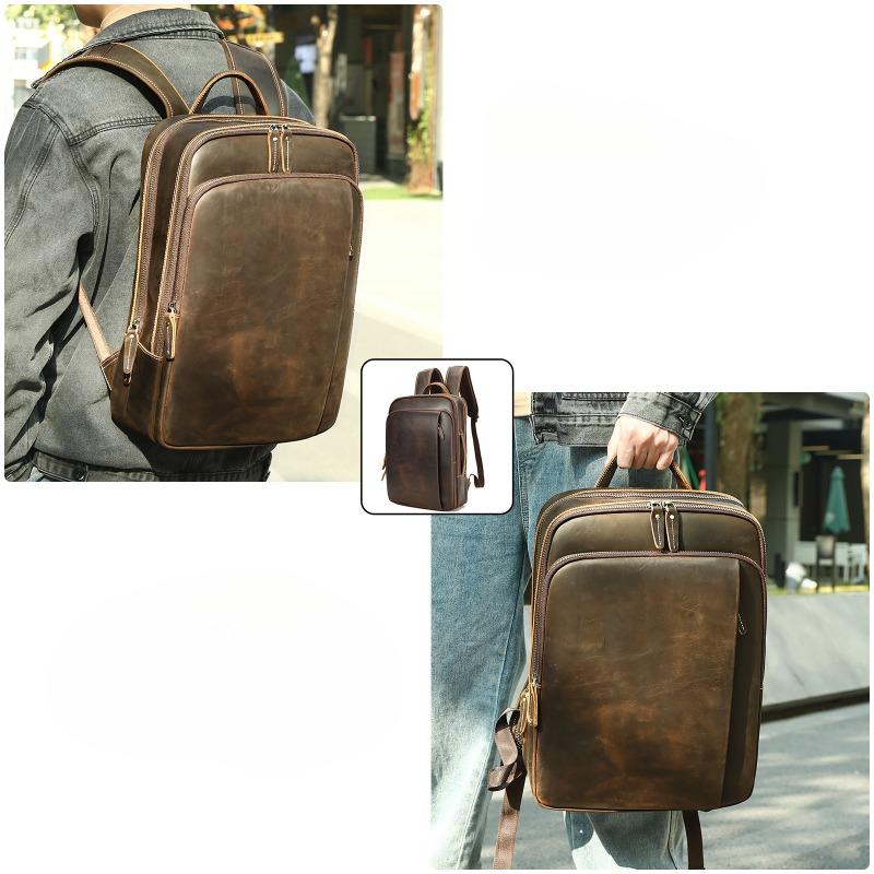 Mad Horse Leather Men's Backpack Premium Genuine Leather Vintage Bag Large Capacity Computer Travel Backpack