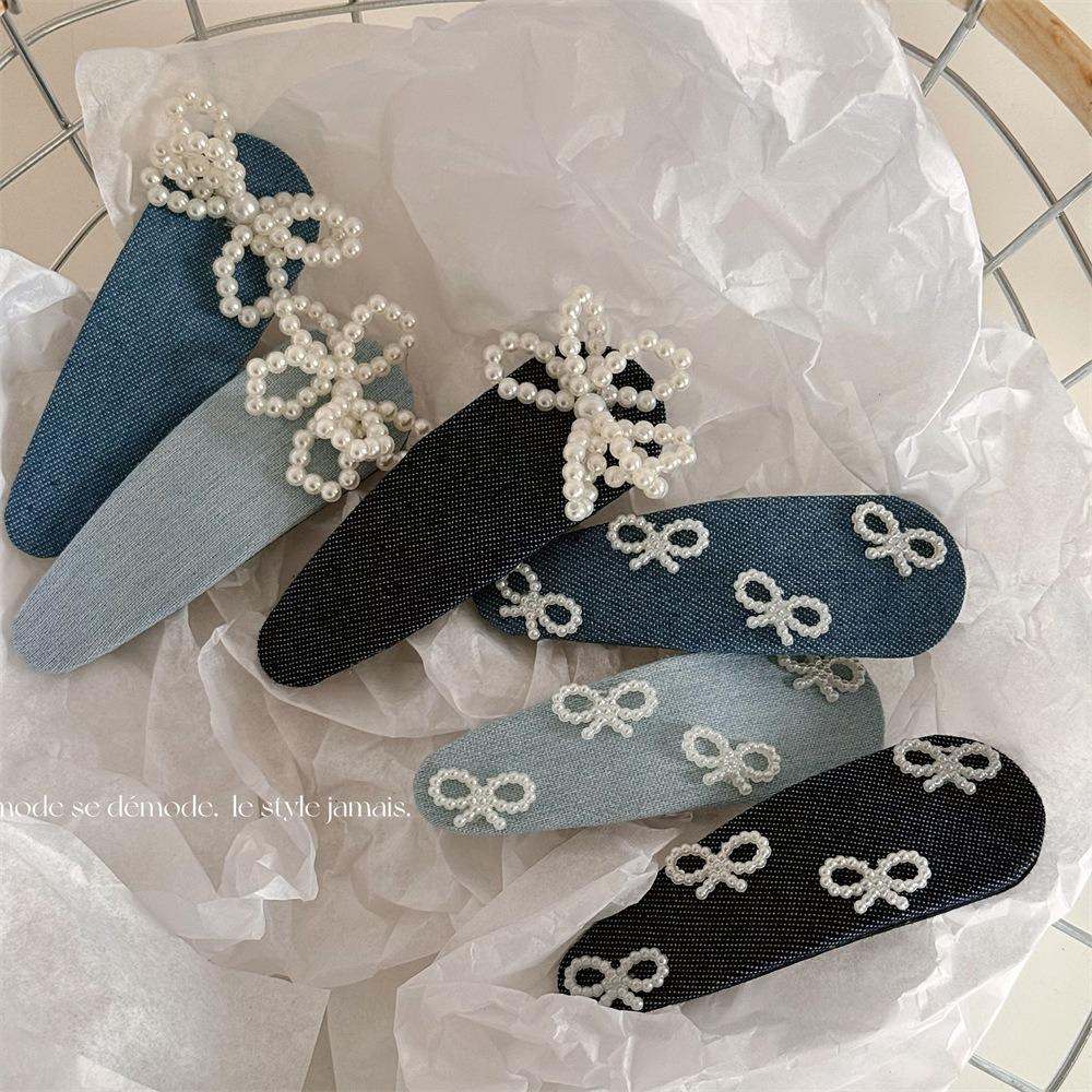 

Denim Hair Clip Pearl Headwear 2024 Bangs Hairpin Hair Styling Tool