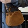 Ielgy Pleated All-Match Shoulder Handbag Autumn Winter Retro Fashion Commuter Messenger Bag