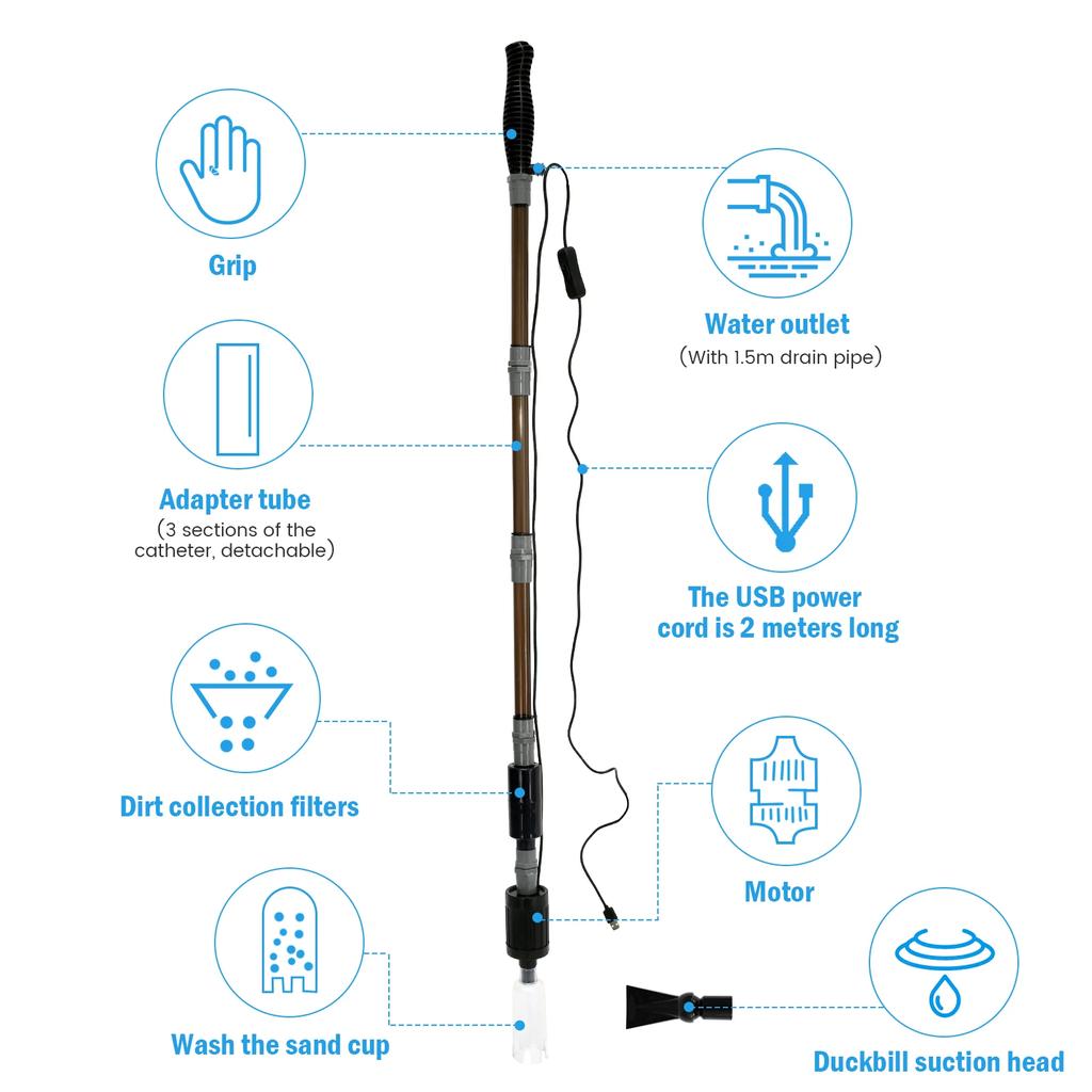 6 In 1 Aquarium Gravel Cleaner Tool Strong Suction Electric Fish Tank Vacuum Automatic Water Changer Wash Sand Water Changing