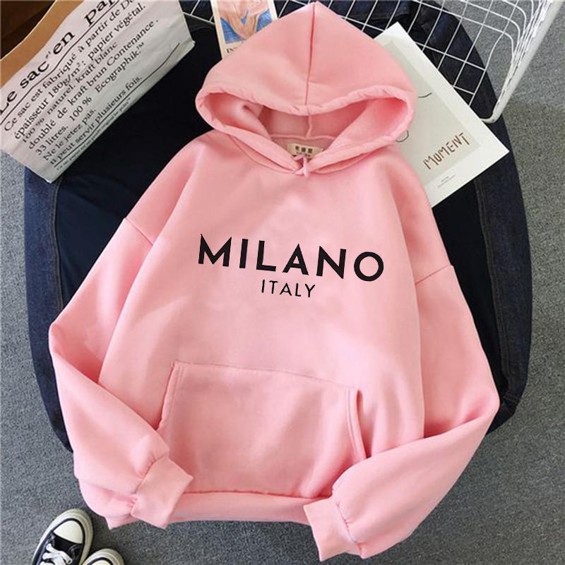 Hot Milano Letter Print Hoodies Women Men Fashion Graphic Hooded 2000s Casual Unisex Sweatshirt Women's Autunm Winter Clothing