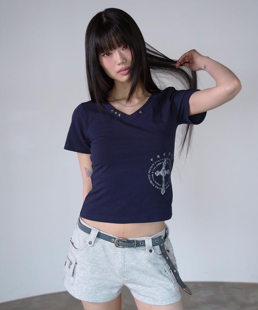 PRENDA Star Stud Short Sleeve Navy