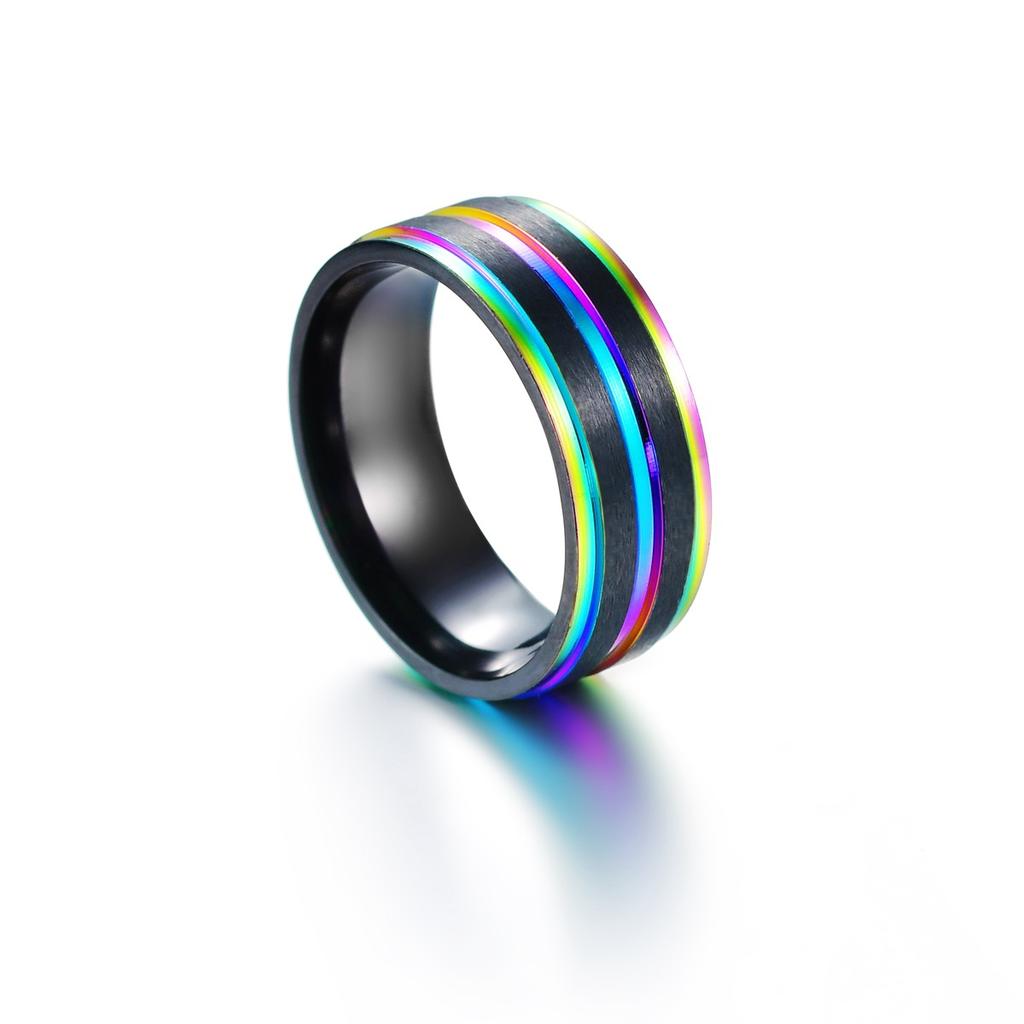 Black Stainless Steel Basic Ring for Men With Rainbow Line Classic Male Wedding Band Multi Color Fraternal Rings