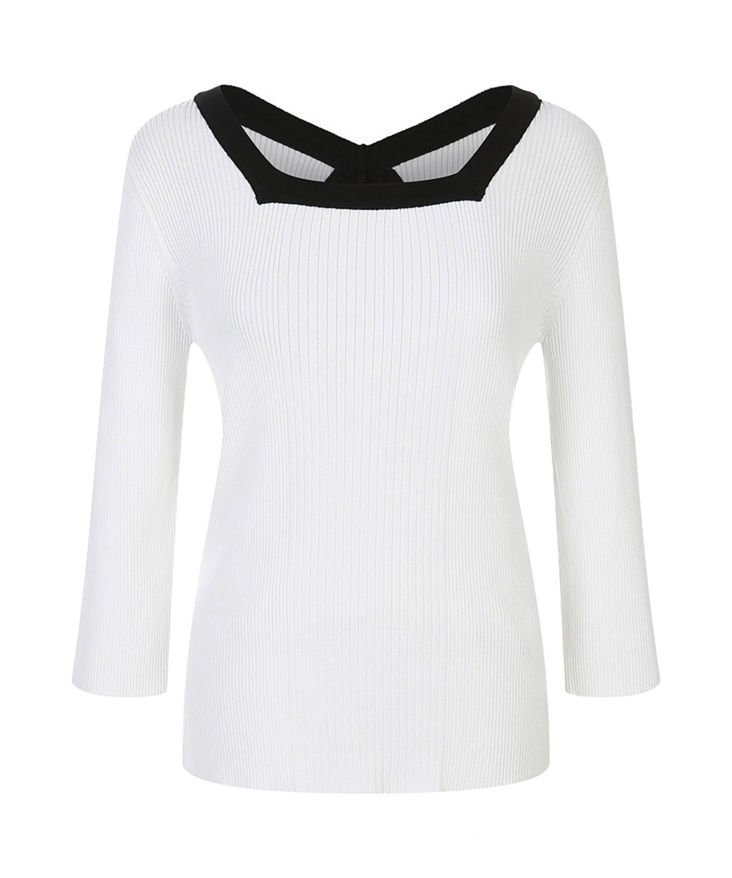 Misens Contrast Square Neck Back Ribbon Pullover_Mb53Knmd08Z White(Wh)/F(Free)