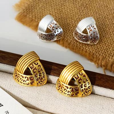 Tibetan Silver Enamel Leopard Print Triangle Geometric Stud Earring for Women Punk Fashion Jewelry Minimalist Accessory