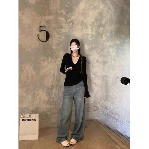 Pure Desire Spice Girl Design Collar Slim and Thin Long Sleeve Knitted Inside Women's Autumn Personalized Sweater Base