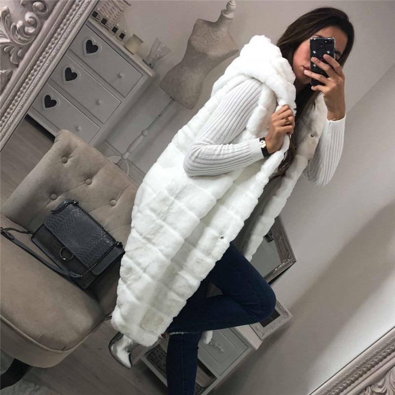New Imitation Fur Hooded Vest Women's Plush Vest Autumn and Winter Warm Casual Fashion Hooded Long Vest