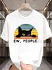 Unisex Black Crew Neck Tee Peeking Black Cat Sunset Text Print Loose Oversized Short Sleeve Unisexs Streetwear Summer Casual Basic Top