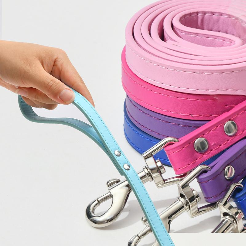 Colorful Soft Leather Pet Leashes with Alloy Buckle Fashional Skin-friendly Durable No-tangle Leash for Dogs Pets Accessories
