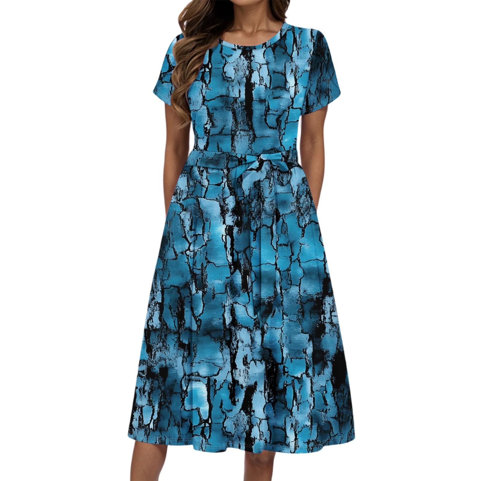 

Женское летнее модное повседневное платье с круглым вырезом и короткими рукавами с растительным цветочным принтом XXL