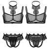 Men's See Through Crossdress Lace Trim Sissy Jock Strap Underwear with Bra Top