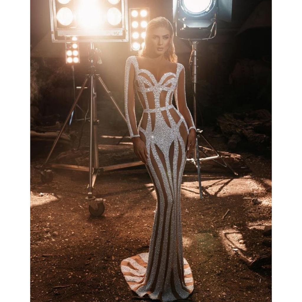 New Women's Gold-Dipped Sexy Mermaid Hip-Hugging Evening Party Gown Formal Dinner Dress for Crossborder