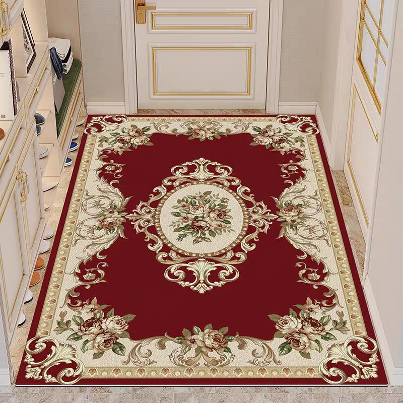 European Red Non-slip Floor Mats Carpet Living Room Golden Frame Decoration Sofa Area Large Rugs Lounge Coffee Tables