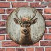 Vintage Deer Head Wreath Sign 8x8in, Rustic Round Antler Plaque, Flat 2D Wall Art for Living Room Bedroom Decor